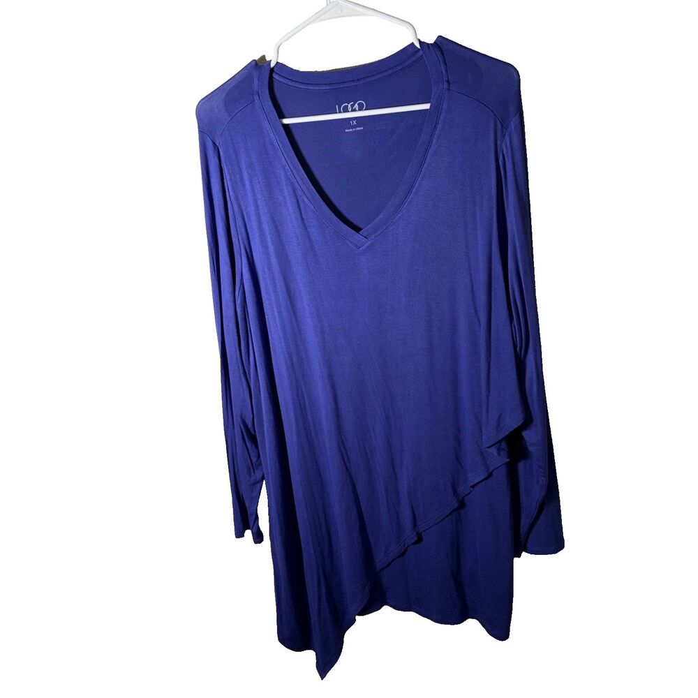 LOGO Lori Goldstein T-Shirt Women's 1X Purple Layered 3/4 Sleeve Top Shirt